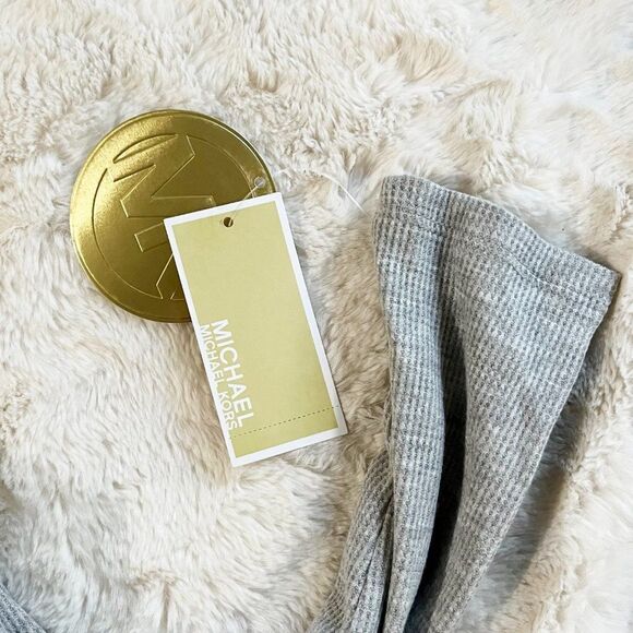 MICHAEL Michael Kors Gray Cowl Neck Waffle Knit Thermal Rhinestone Logo Top‎ NWT - Picture 12 of 13